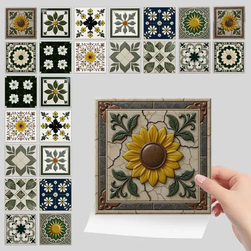 Sonnen- und Blumen-Wandtattoo zum Aufkleben (24 Stück)