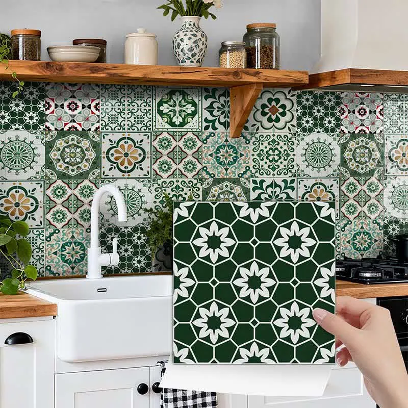 Boho-grüne, selbstklebende Wandaufkleber (24 Stück)