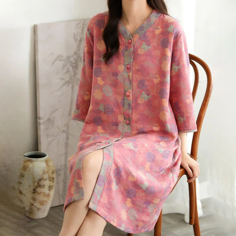 Vintage-Loungekleid aus Baumwollgaze mit Blumenmuster