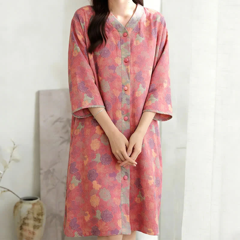 Vintage-Loungekleid aus Baumwollgaze mit Blumenmuster