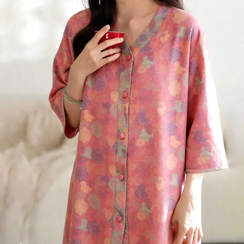 Vintage-Loungekleid aus Baumwollgaze mit Blumenmuster