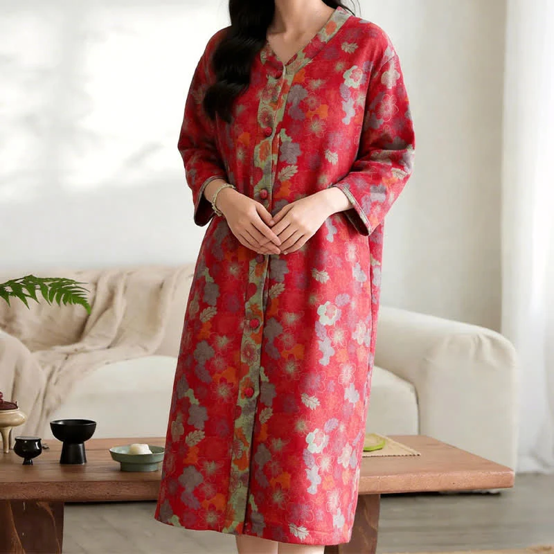 Vintage-Loungekleid aus Baumwollgaze mit Blumenmuster