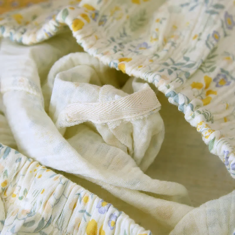 Tulpen- und Blätter-Pyjama-Set aus Baumwollgaze