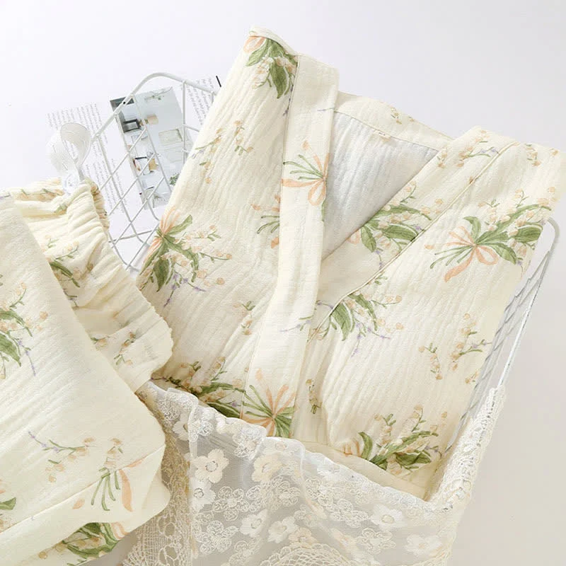 Pyjama-Set aus Baumwollgaze mit Blumenstrauß