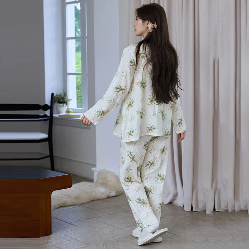 Pyjama-Set aus Baumwollgaze mit Blumenstrauß