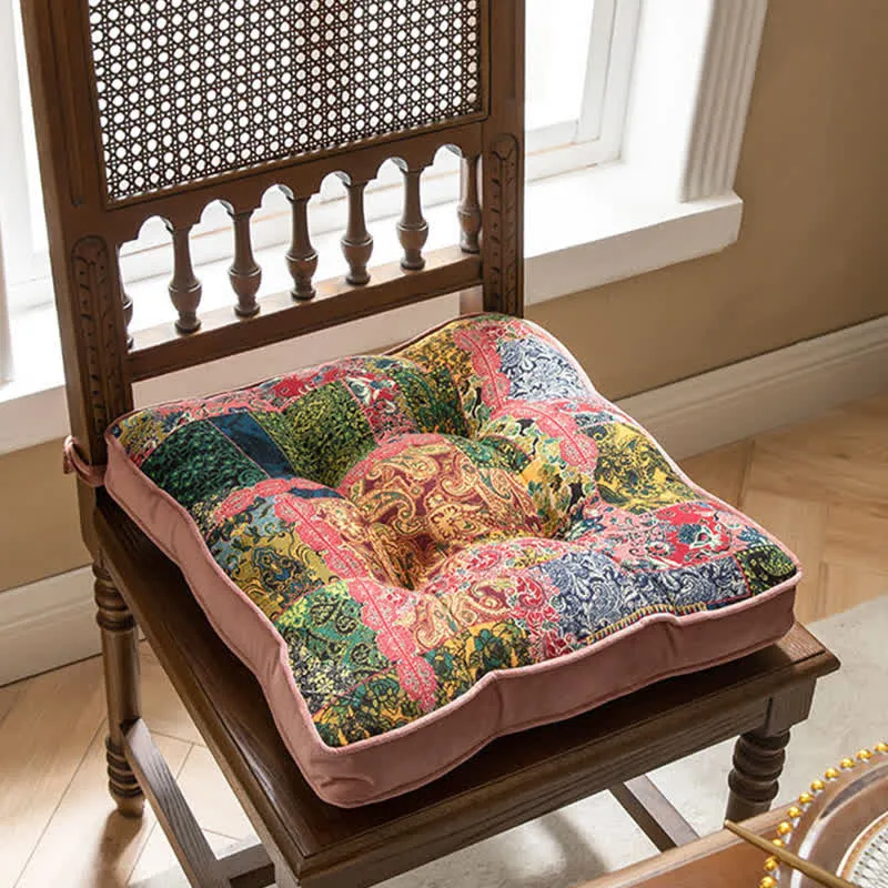Stuhlkissen im Boho-Patchwork-Stil mit Befestigungsbändern