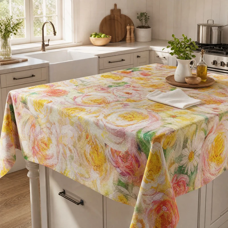 Tischdecke mit zartem impressionistischem Rosenmuster