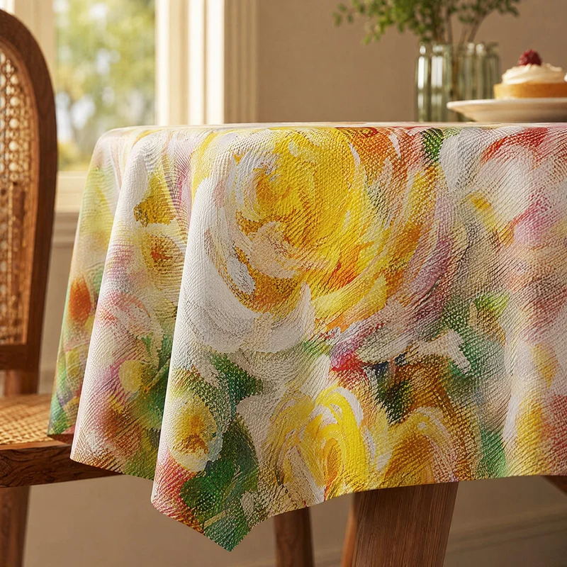 Tischdecke mit zartem impressionistischem Rosenmuster