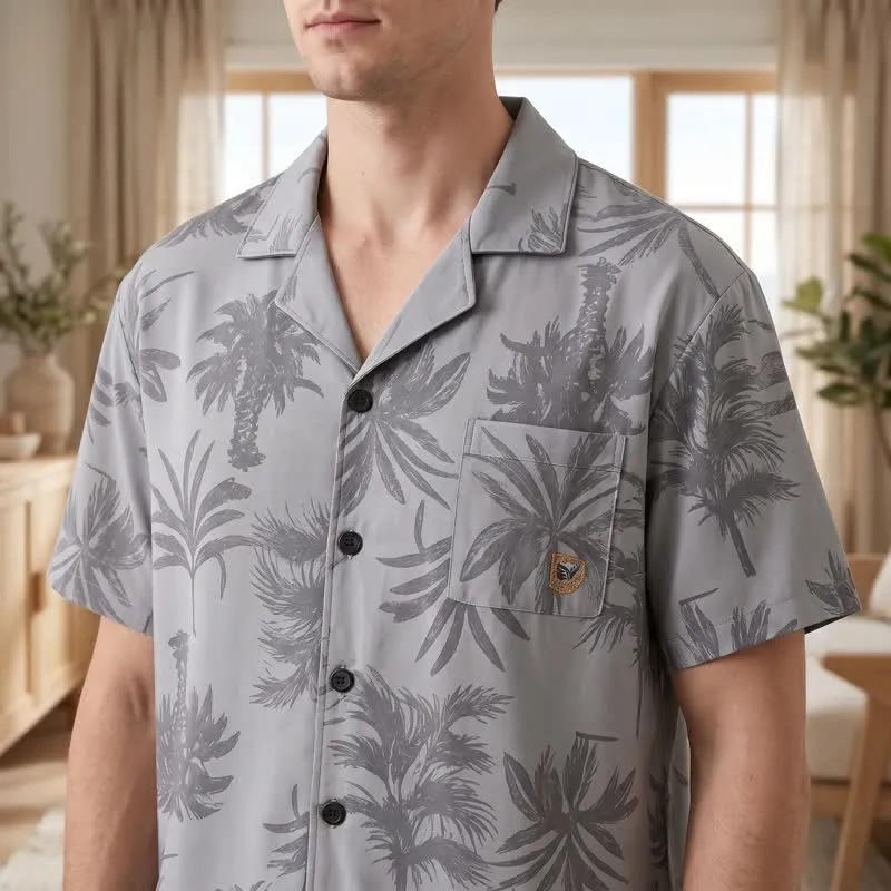 Loungewear-Set aus Baumwolle mit tropischen Palmenknöpfen