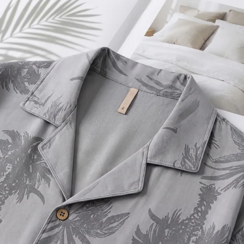 Loungewear-Set aus Baumwolle mit tropischen Palmenknöpfen