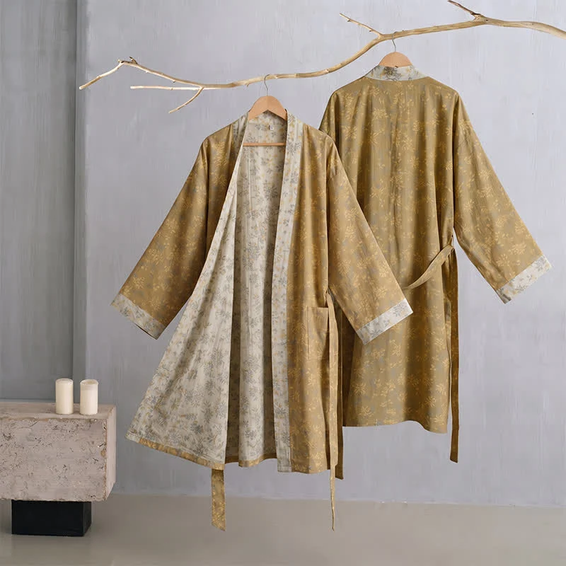 Wendbarer Kimono-Bademantel aus Baumwolle mit Blumenmuster