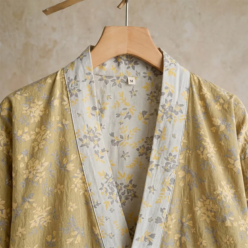 Wendbarer Kimono-Bademantel aus Baumwolle mit Blumenmuster