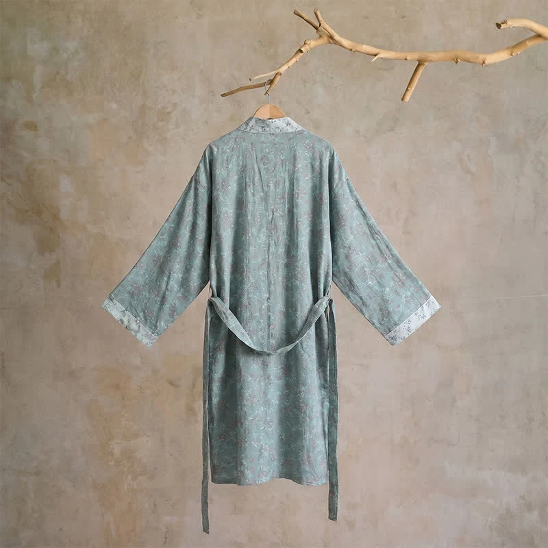 Wendbarer Kimono-Bademantel aus Baumwolle mit Blumenmuster