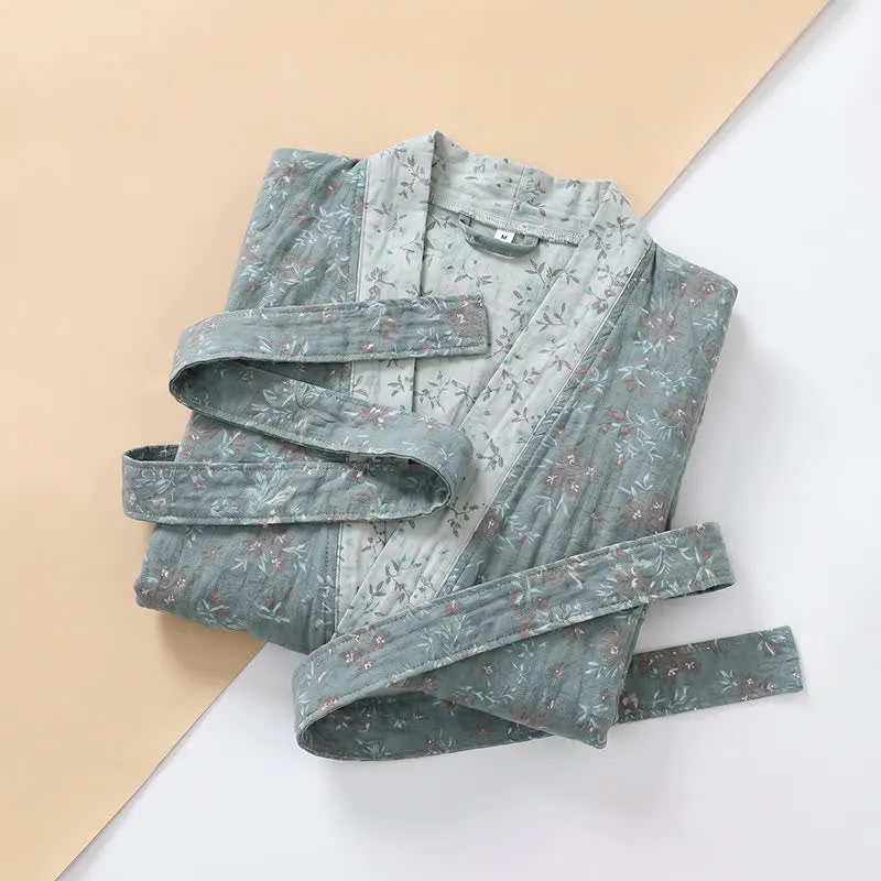 Wendbarer Kimono-Bademantel aus Baumwolle mit Blumenmuster