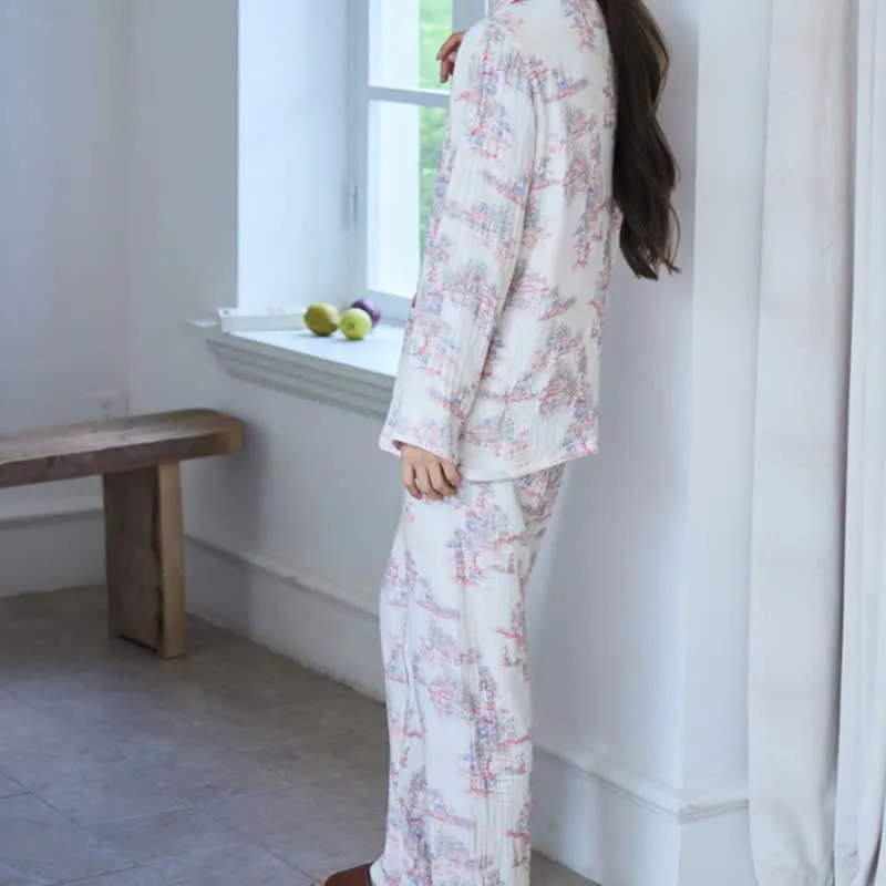 Orientalischer Loungewear-Bekleidung aus Baumwollgaze mit künstlerischem Baummotiv