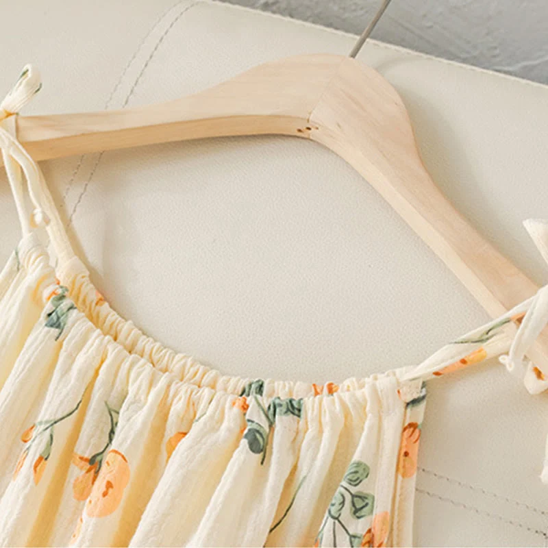 Orangefarbenes Nachthemd aus Baumwollgaze mit Blumenmuster