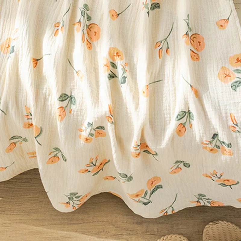 Orangefarbenes Nachthemd aus Baumwollgaze mit Blumenmuster