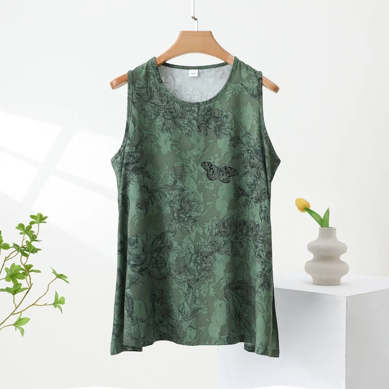 Schlafanzug mit grünem Blumenmuster und Schmetterlings-Tanktop und Hose