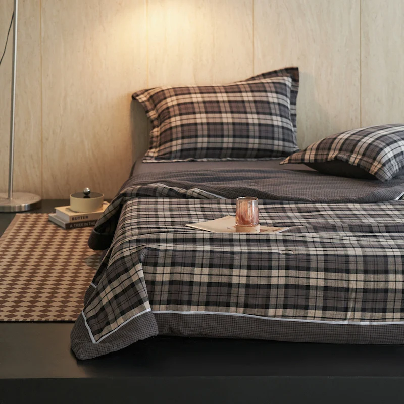 Vichy-Karo-Steppdecken-Set aus reiner Baumwolle