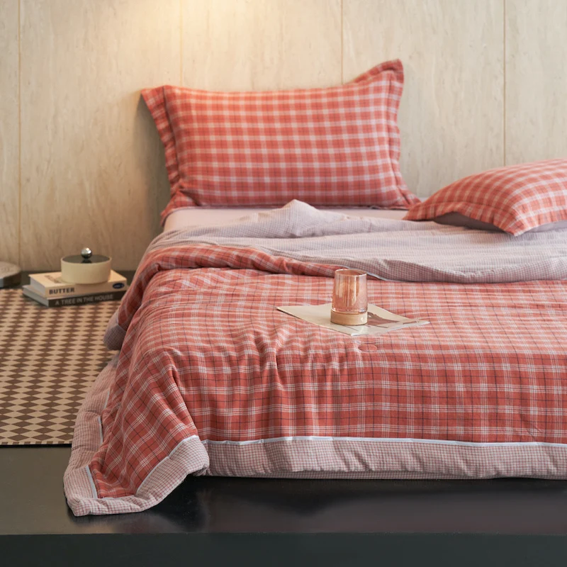 Vichy-Karo-Steppdecken-Set aus reiner Baumwolle