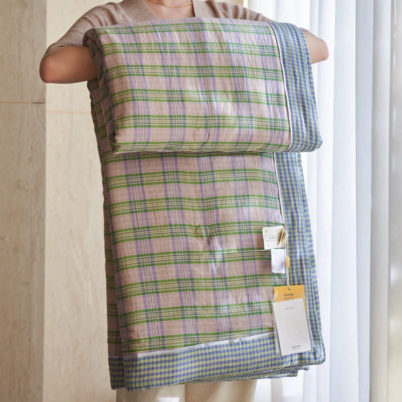 Vichy-Karo-Steppdecken-Set aus reiner Baumwolle