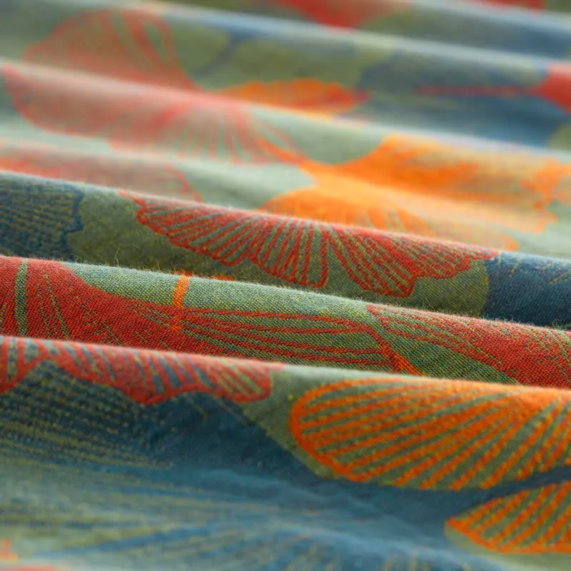 Künstlerisches Bettwäsche-Set aus Baumwollgaze mit Ginkgoblatt-Motiv (4-teilig)