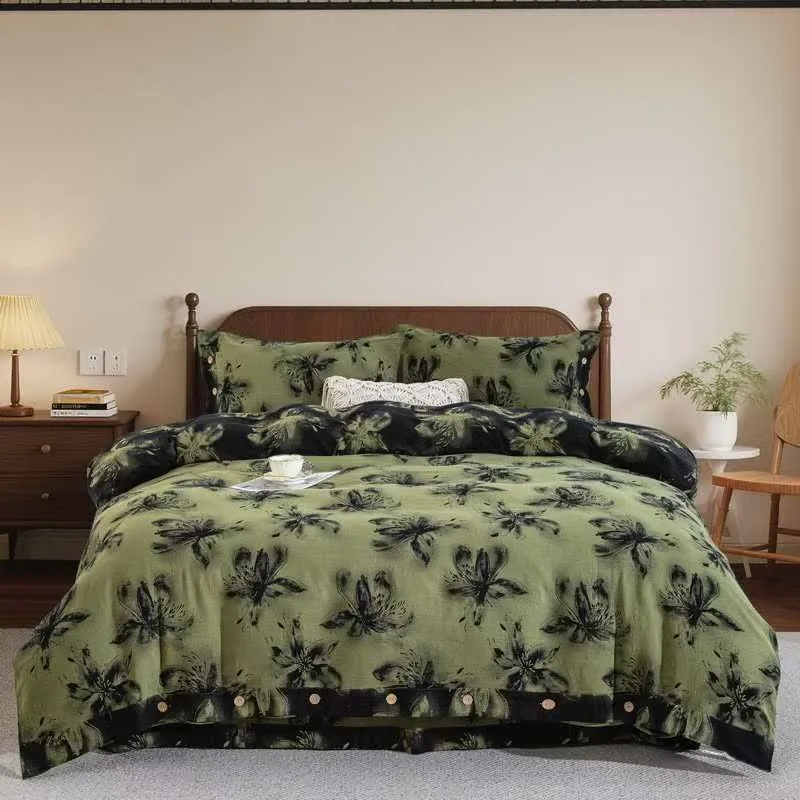 Bettwäsche-Set aus Baumwolle im orientalischen Tintenstil mit Blumenmuster (4-teilig)