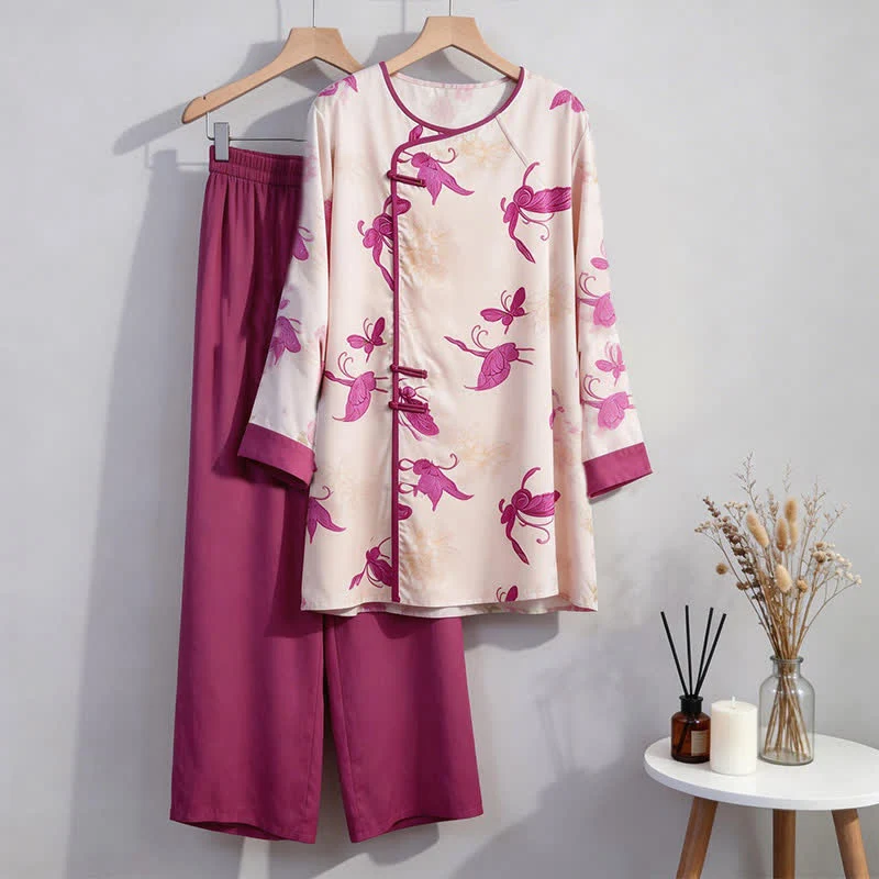 Artsitic Butterfly Loungewear-Set im östlichen Stil