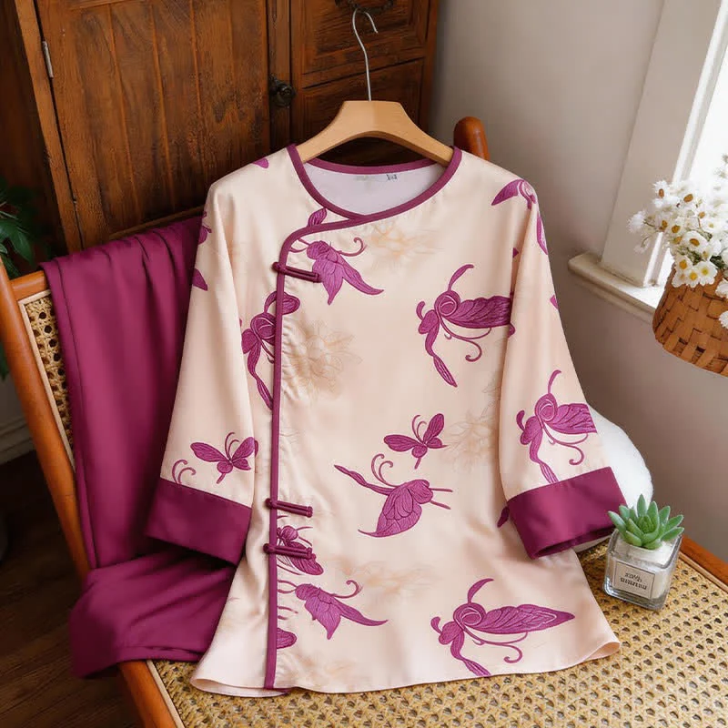 Artsitic Butterfly Loungewear-Set im östlichen Stil