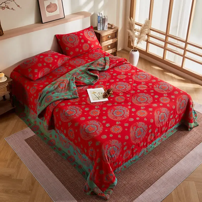 Retro-Jacquard-Steppdecke aus Baumwollgaze