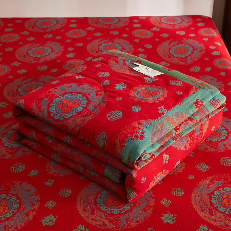 Retro-Jacquard-Steppdecke aus Baumwollgaze