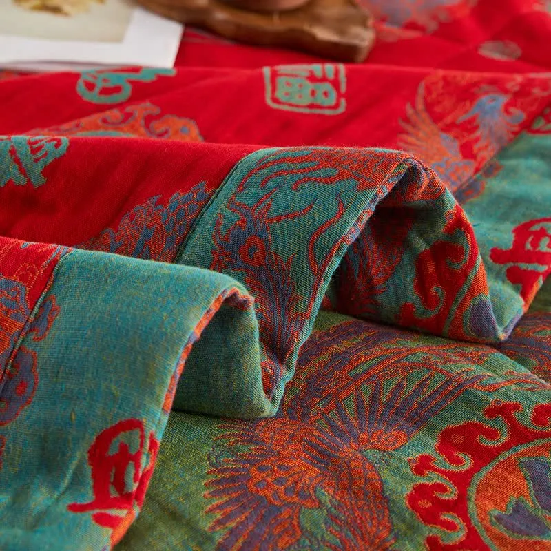 Retro-Jacquard-Steppdecke aus Baumwollgaze