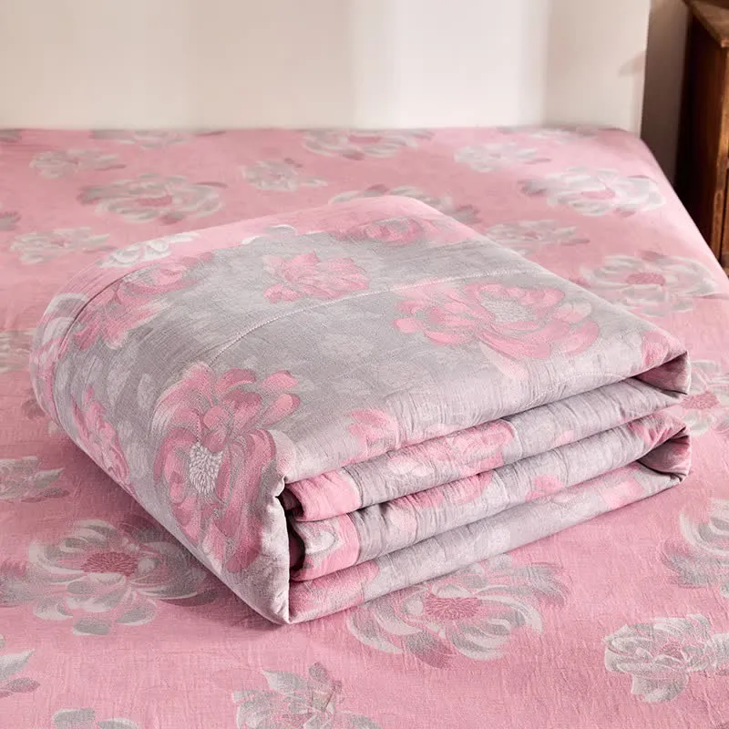 Rustikale Jacquard-Steppdecke aus Baumwollgaze mit Blumenmuster