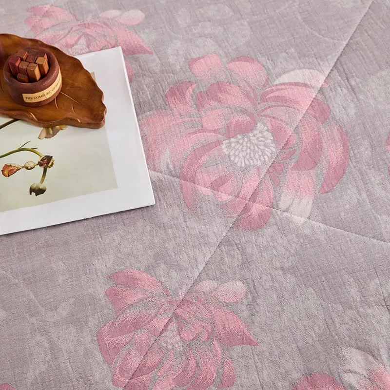 Rustikale Jacquard-Steppdecke aus Baumwollgaze mit Blumenmuster
