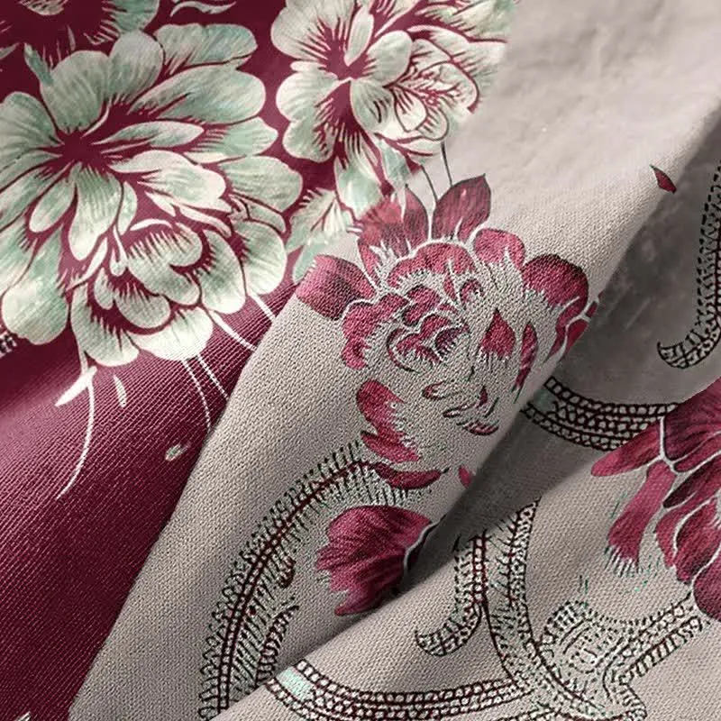 Luxuriöser Kimono-Bademantel aus doppellagigem Baumwollgaze mit Pfingstrosenmuster