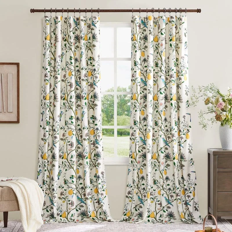 Vintage-Gardine im Landhausstil mit Vogel- und Blumenmotiven