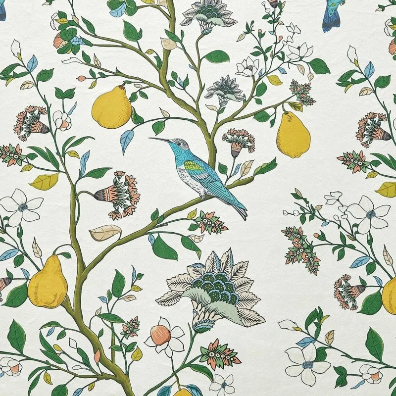 Vintage-Gardine im Landhausstil mit Vogel- und Blumenmotiven
