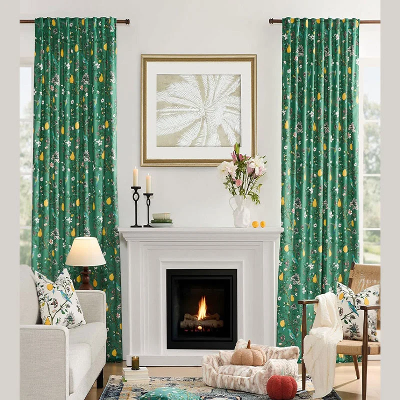 Vintage-Gardine im Landhausstil mit Vogel- und Blumenmotiven