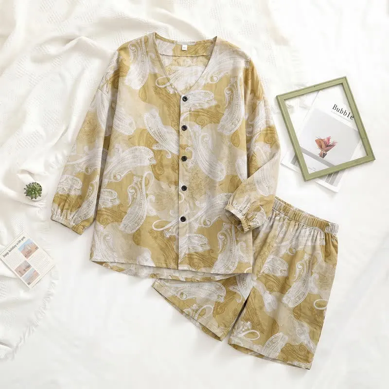Pyjama-Set mit Paisley-Muster und V-Ausschnitt