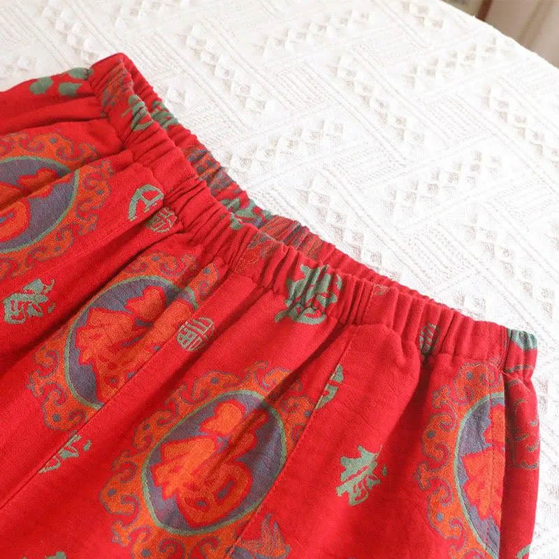 Glückverheißendes Baumwoll-Pyjama-Set mit Stehkragen