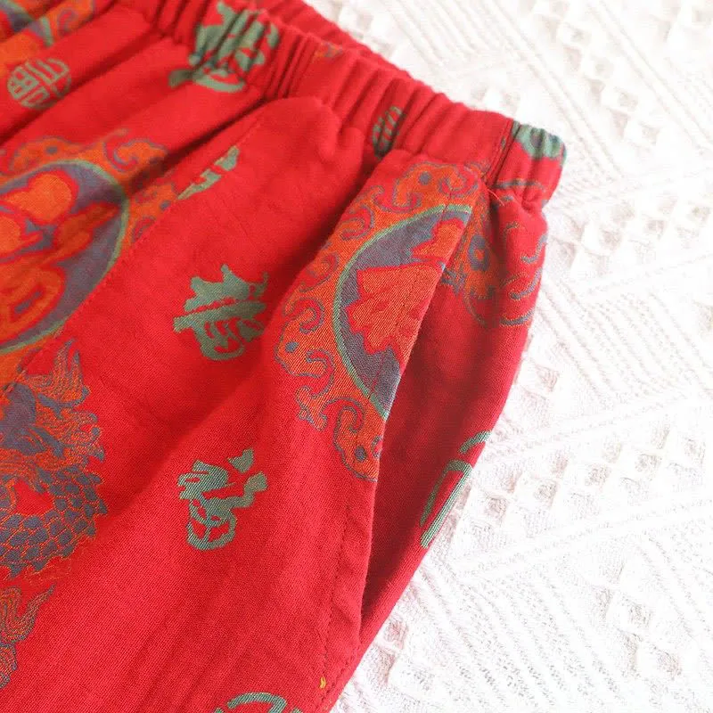 Glückverheißendes Baumwoll-Pyjama-Set mit Stehkragen