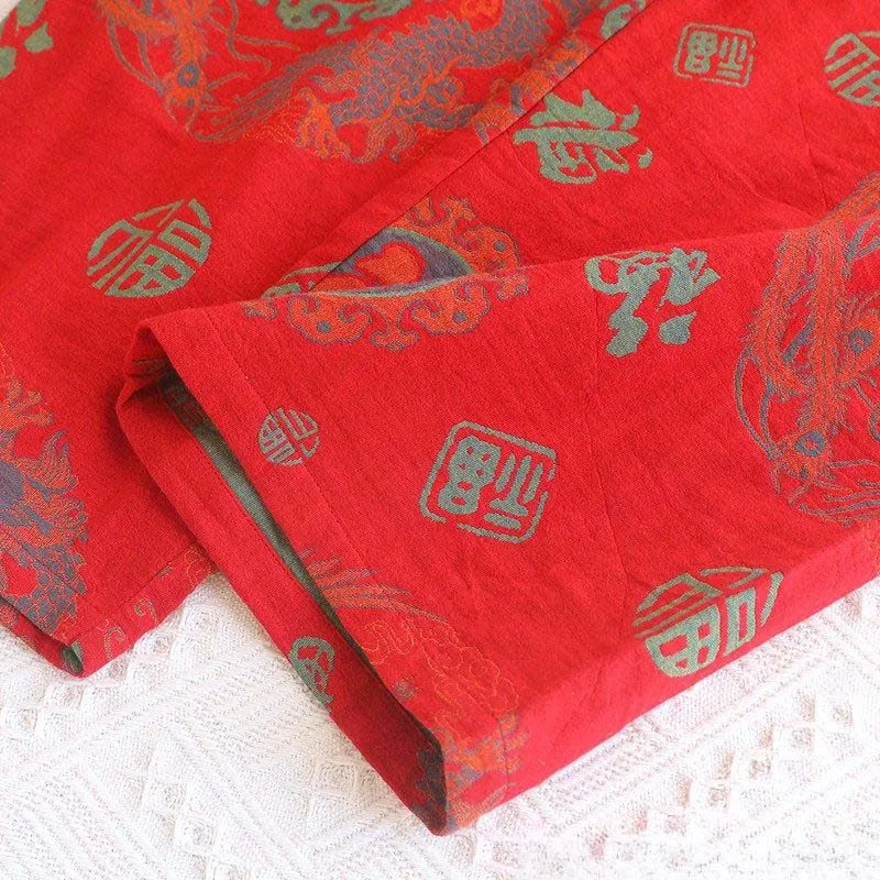 Glückverheißendes Baumwoll-Pyjama-Set mit Stehkragen