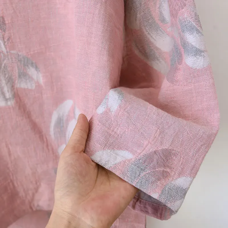 Baumwoll-Pyjama-Set mit Pfingstrosenmuster und Stehkragen