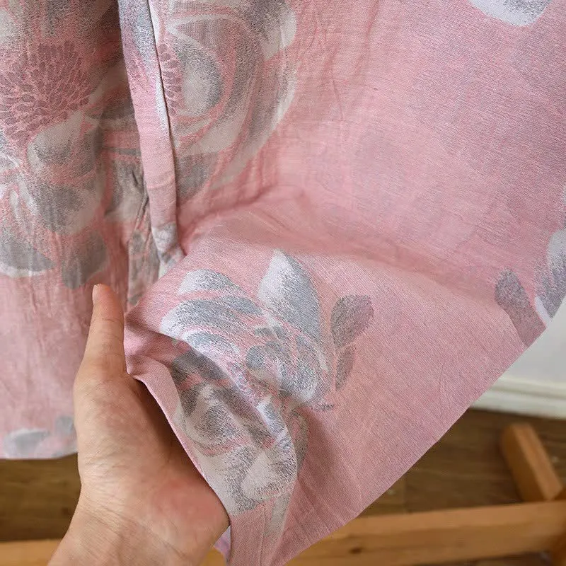Baumwoll-Pyjama-Set mit Pfingstrosenmuster und Stehkragen