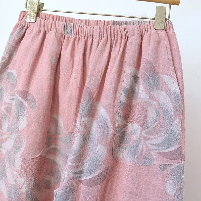 Baumwoll-Pyjama-Set mit Pfingstrosenmuster und Stehkragen