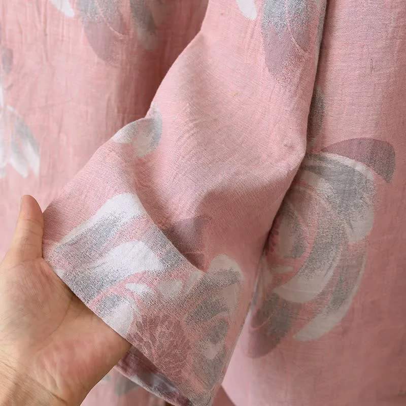 Baumwoll-Pyjama-Set mit Pfingstrosenmuster und Stehkragen