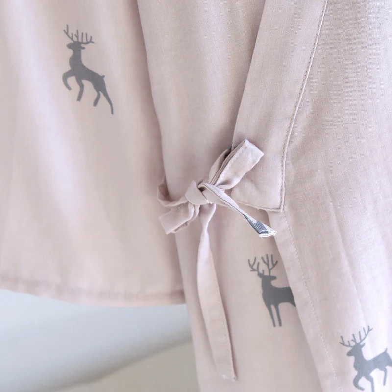 Kimono-Bademantel aus Baumwollgaze mit Hirschmotiv für Paare