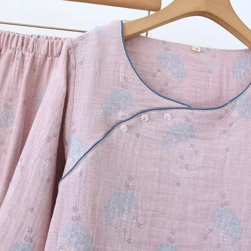 Pyjama-Set aus Baumwolle im Vintage-Stil mit dezentem Blumenmuster