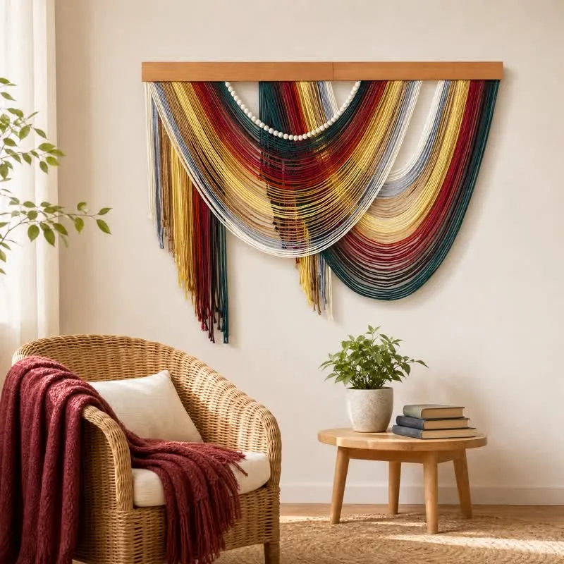 Wandbehang aus Baumwolle mit Perlen im Boho-Stil