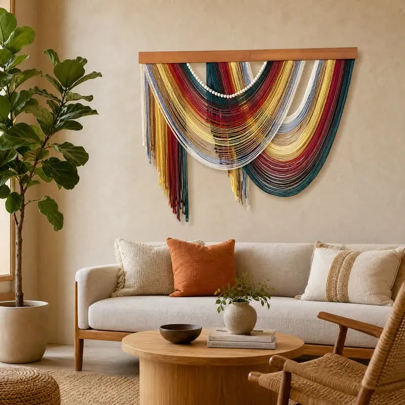 Wandbehang aus Baumwolle mit Perlen im Boho-Stil